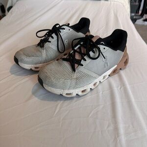 On Cloud Running Light Gray and Black Athletic Shoes